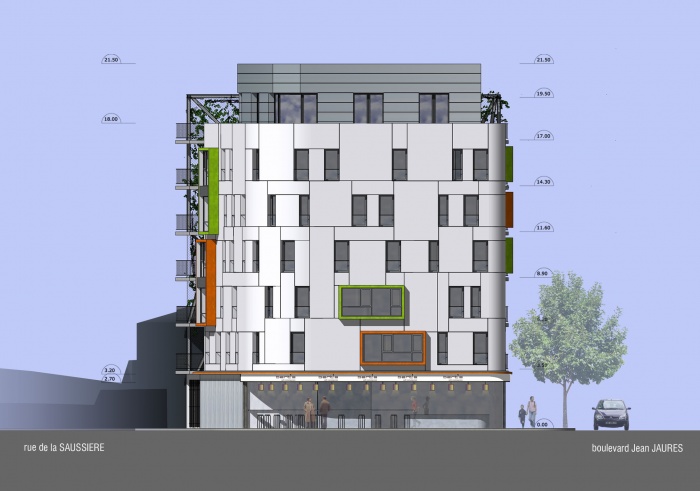 Construction d'un immeuble de 13  logements et deux locaux commerciaux : Fac Sud 03 ac tr