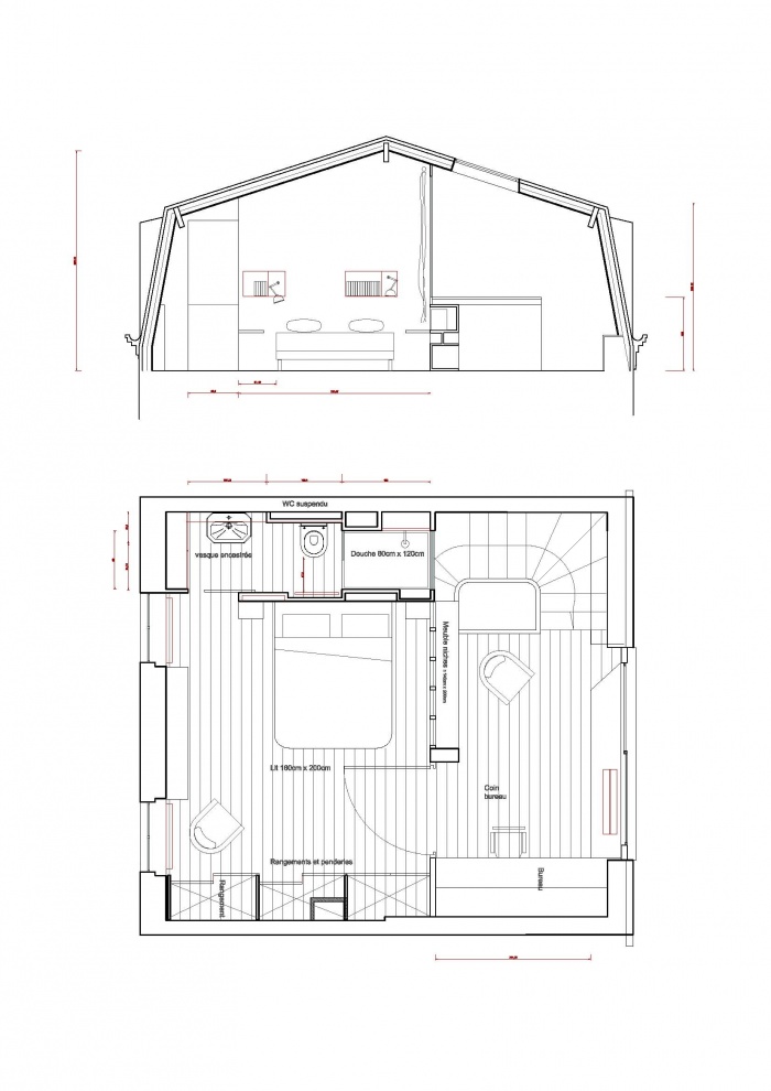 surlvation pavillon / MAISON R : PPil Coupe et plan du projet