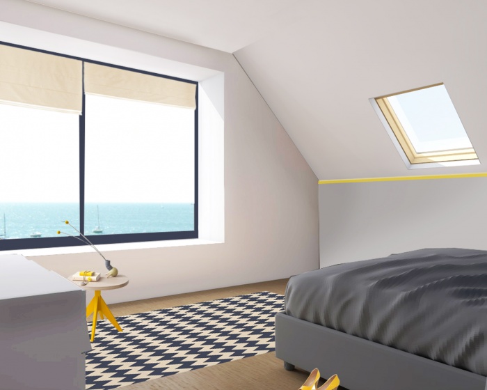 r�novation d'une villa de bord de mer, morbihan, bretagne : fenetre vue mer