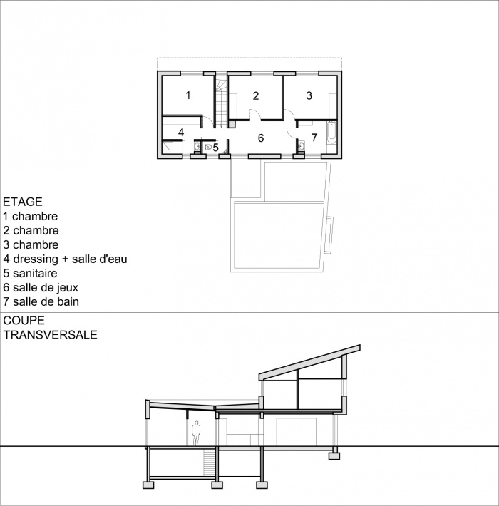 Construction d'une maison individuelle LABEL BBC à WIWERSHEIM (67) : PLAN ETAGE COUPE